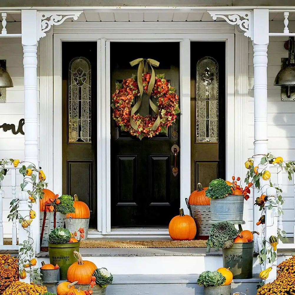Thanksgiving Hydrangea & Bowknot Front Door Wreath