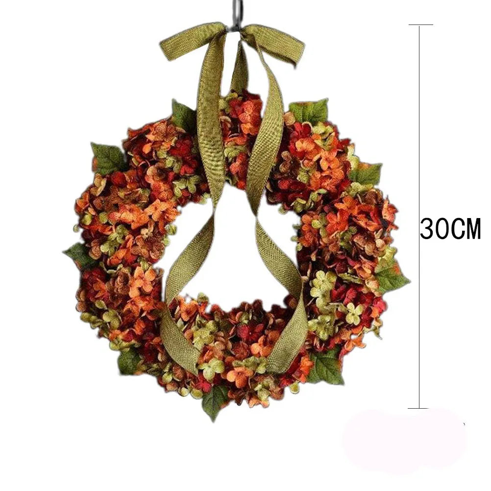 Thanksgiving Hydrangea & Bowknot Front Door Wreath