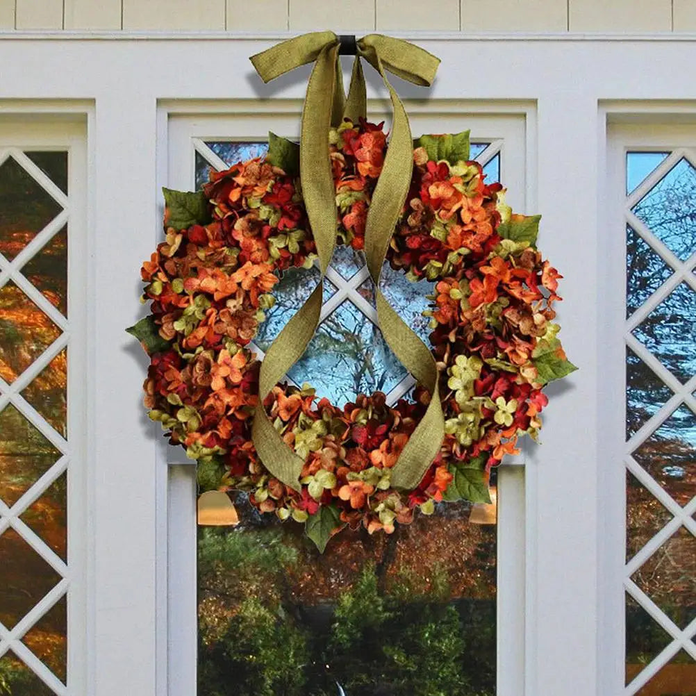 Thanksgiving Hydrangea & Bowknot Front Door Wreath