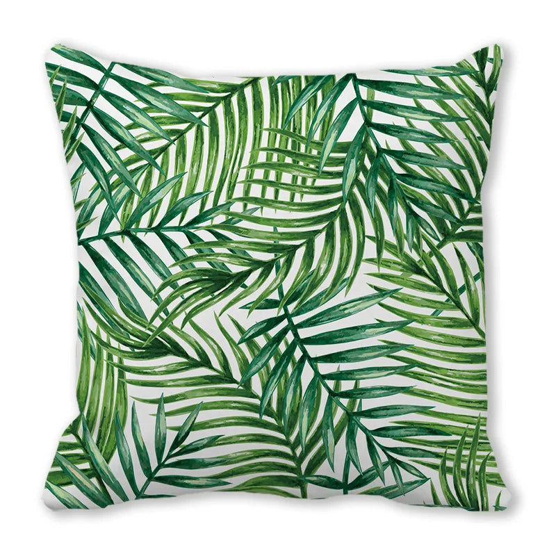 Tropical Leaf Print Plush Pillow Cover