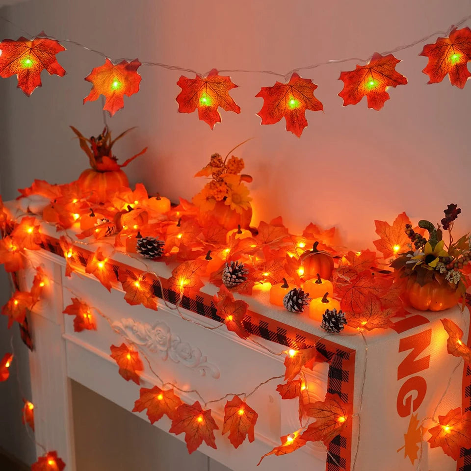 Lighted Fall Maple Leaf Garland