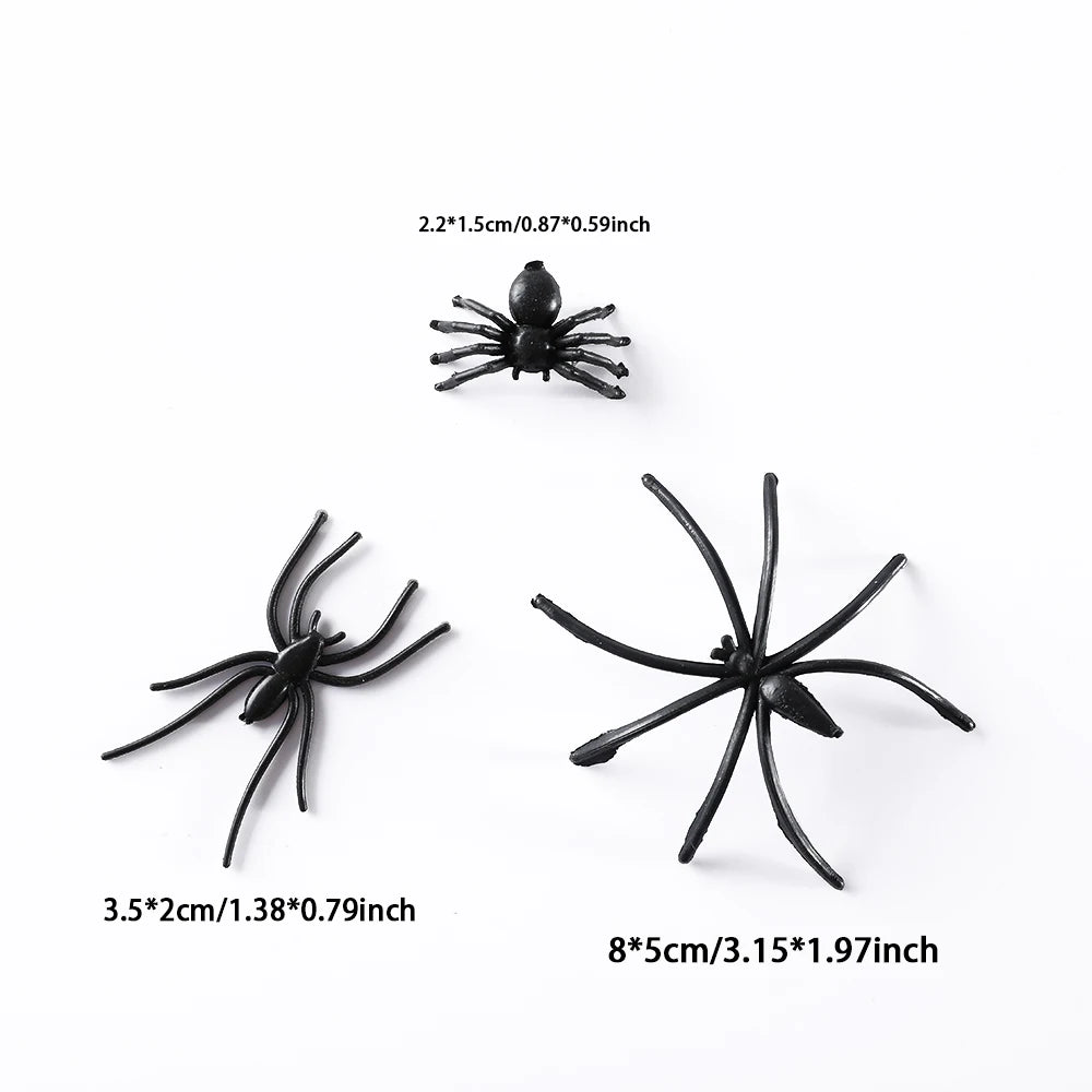 Black Mini Fake Spiders Halloween Prank Set