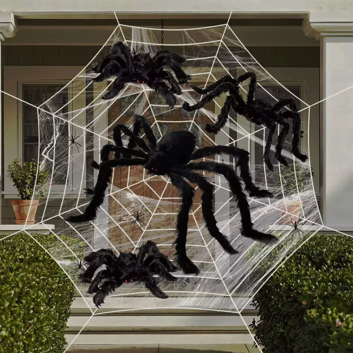 Giant Black Plush Spider Halloween Prop