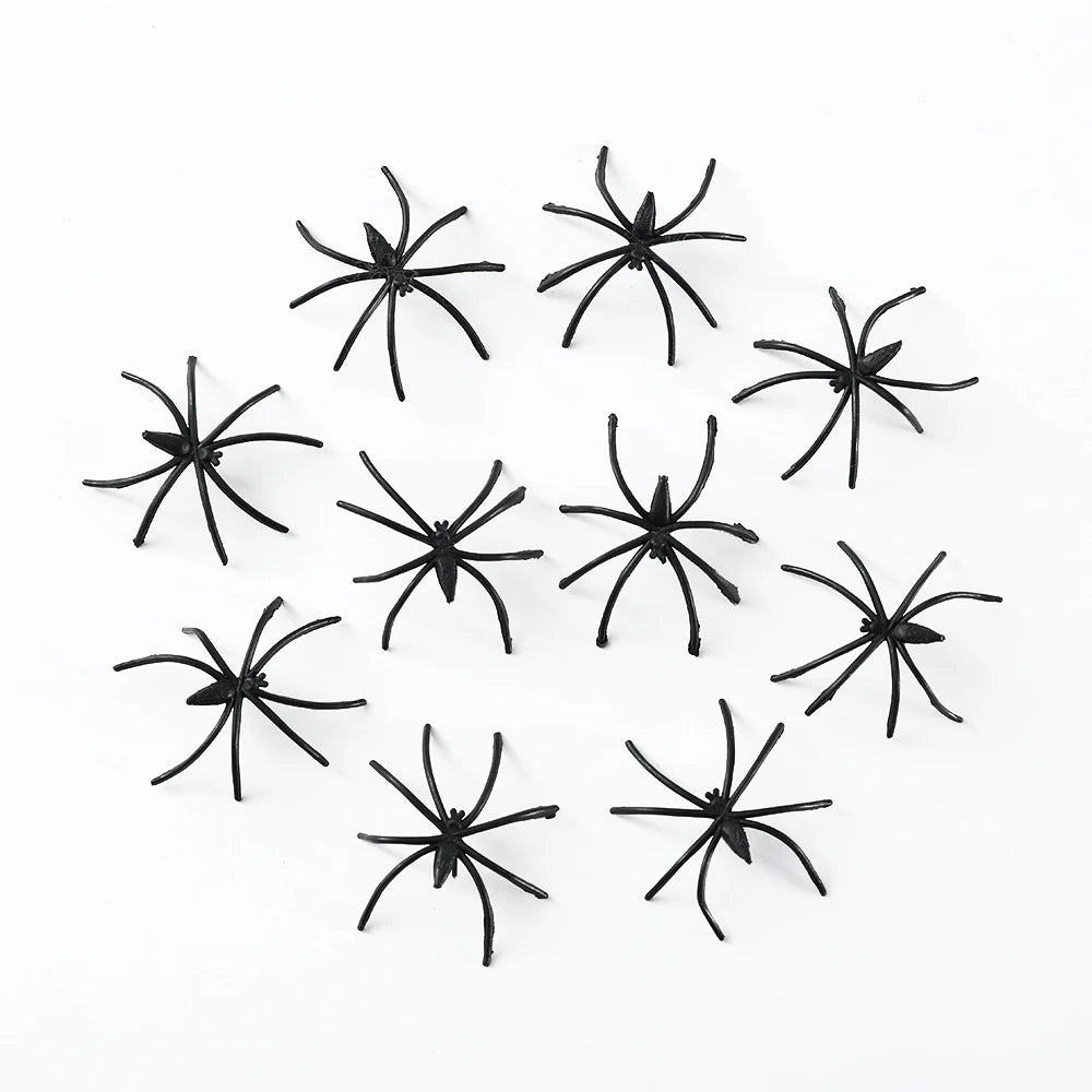 Black Mini Fake Spiders Halloween Prank Set