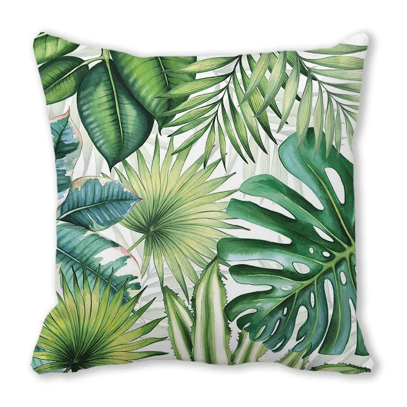 Tropical Leaf Print Plush Pillow Cover