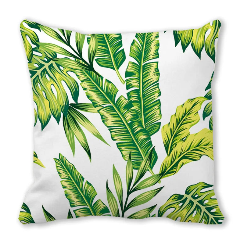 Tropical Leaf Print Plush Pillow Cover