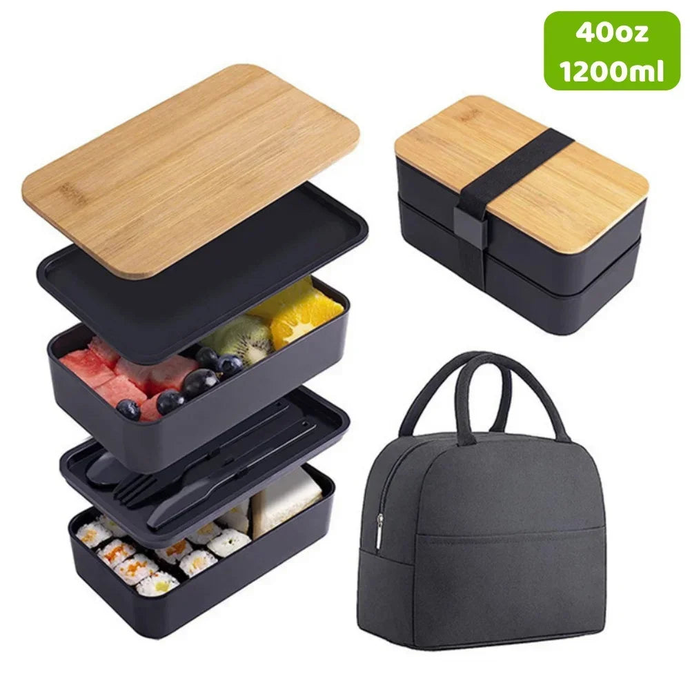 2-Tier Bento Lunch Box with Cutlery Set