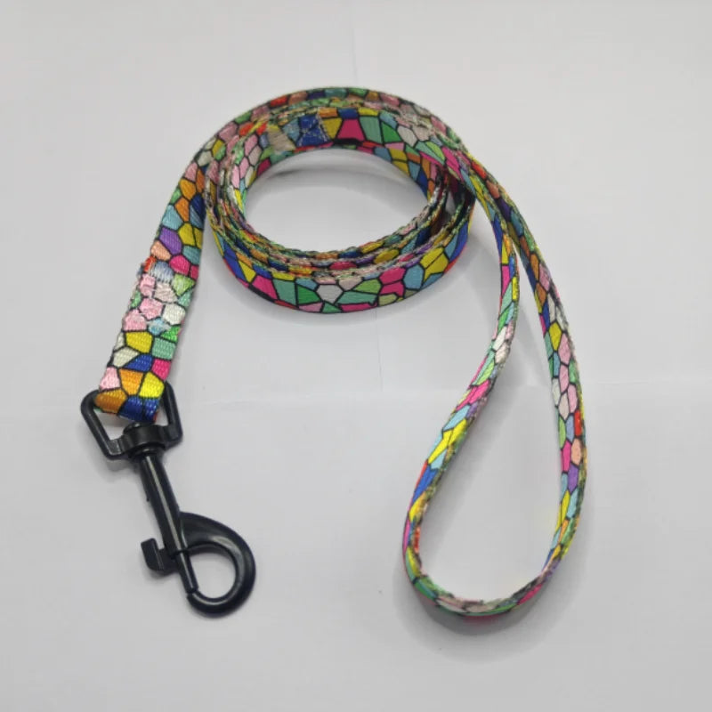 Colorful Printed Dog Collar & Leash Set