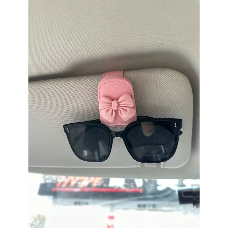 Cute Pink Bow Car Sun Visor Sunglasses Holder