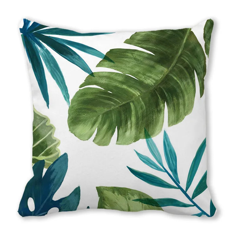 Tropical Leaf Print Plush Pillow Cover