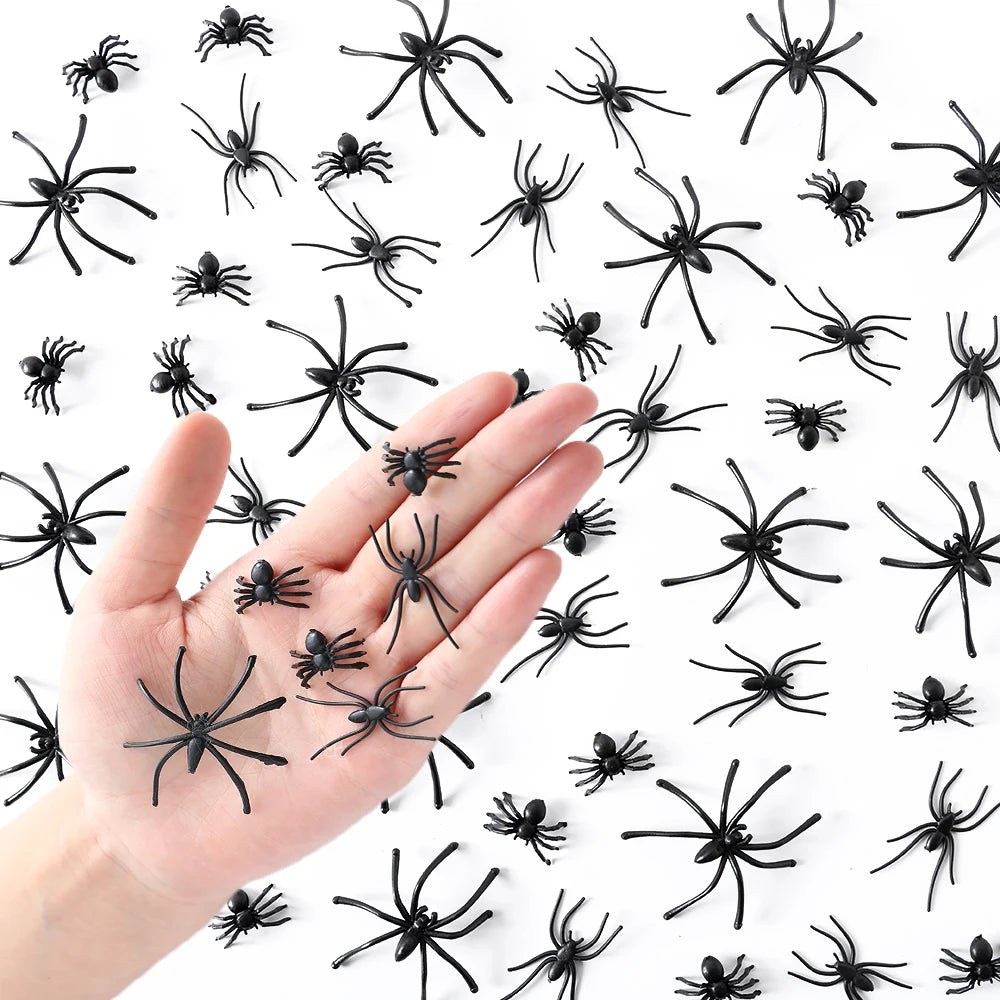 Black Mini Fake Spiders Halloween Prank Set