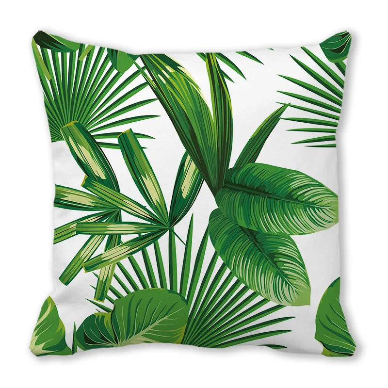 Tropical Leaf Print Plush Pillow Cover