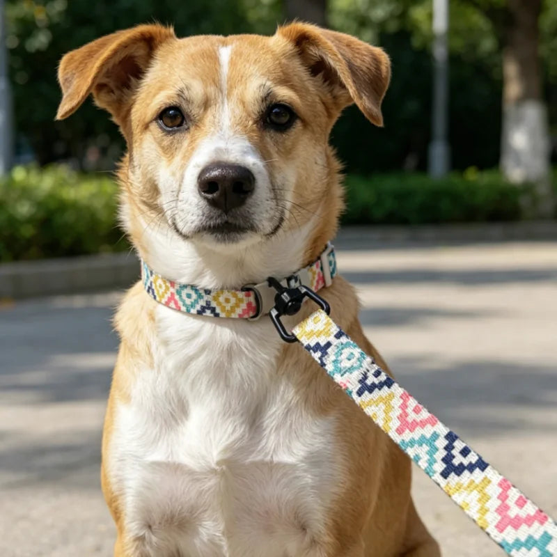 Colorful Printed Dog Collar & Leash Set
