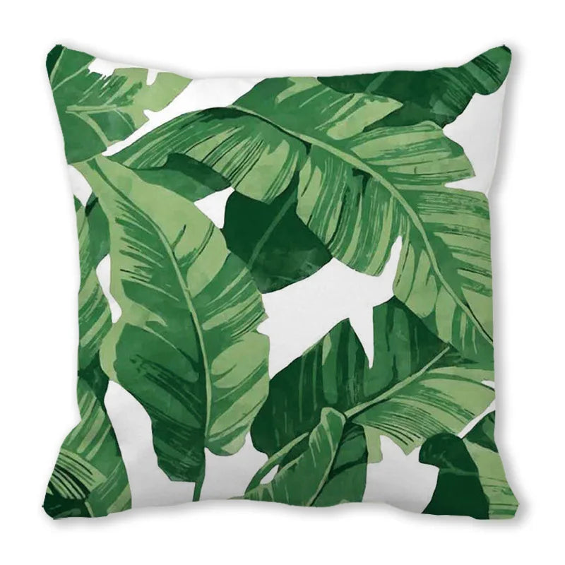 Tropical Leaf Print Plush Pillow Cover