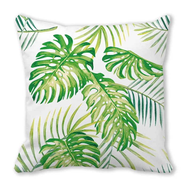 Tropical Leaf Print Plush Pillow Cover