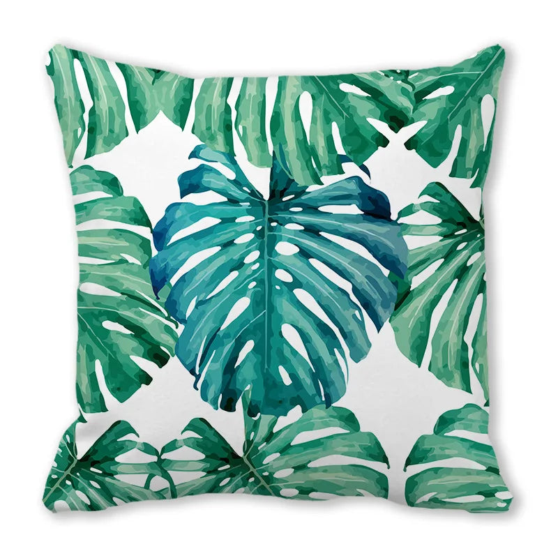 Tropical Leaf Print Plush Pillow Cover