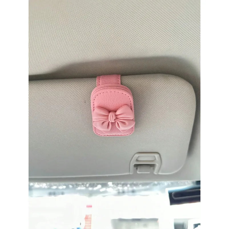 Cute Pink Bow Car Sun Visor Sunglasses Holder