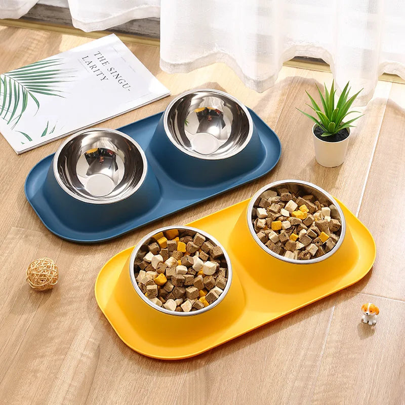 Tilted Stainless Steel Double Pet Bowl