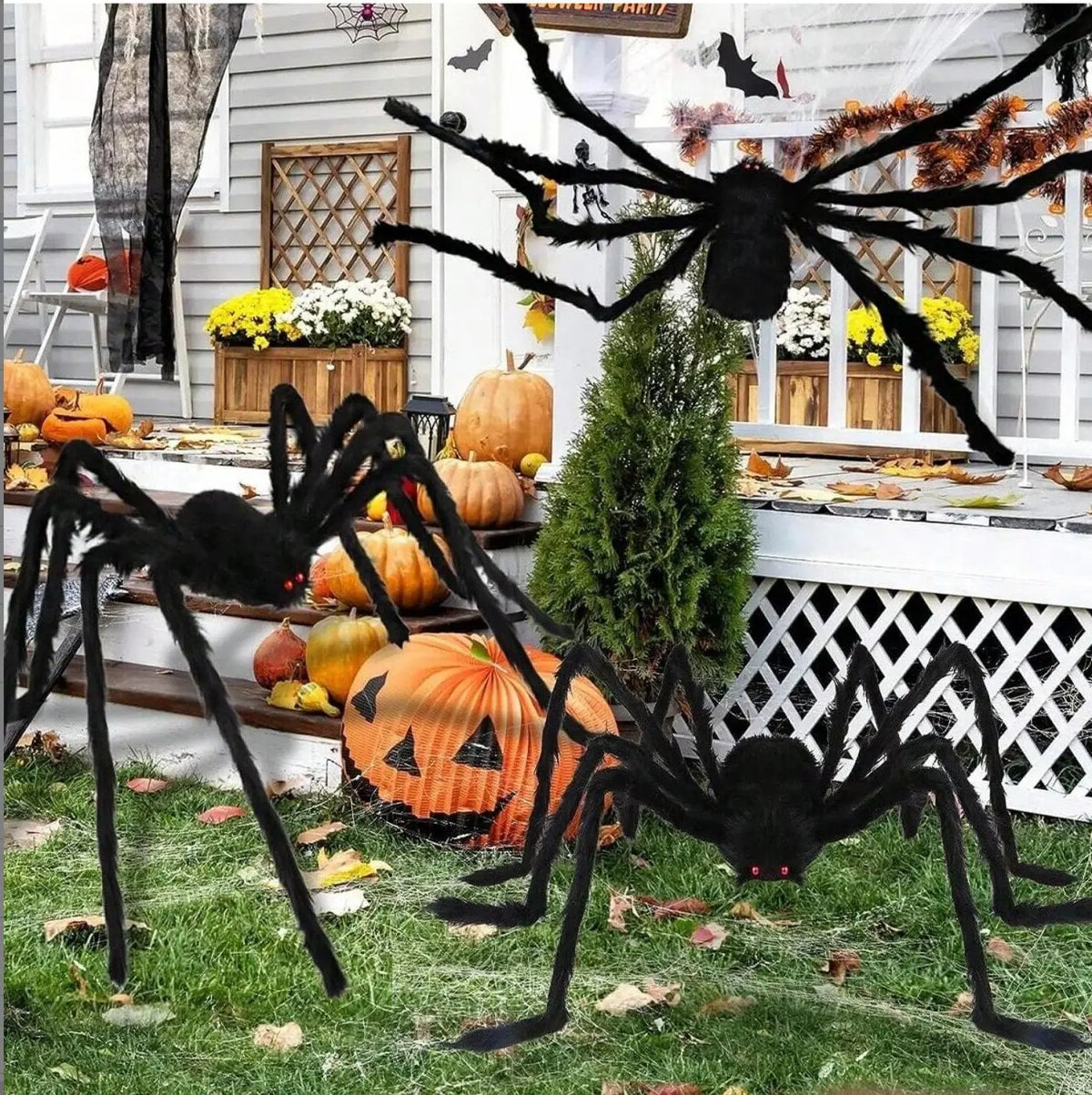 Giant Black Plush Spider Halloween Prop