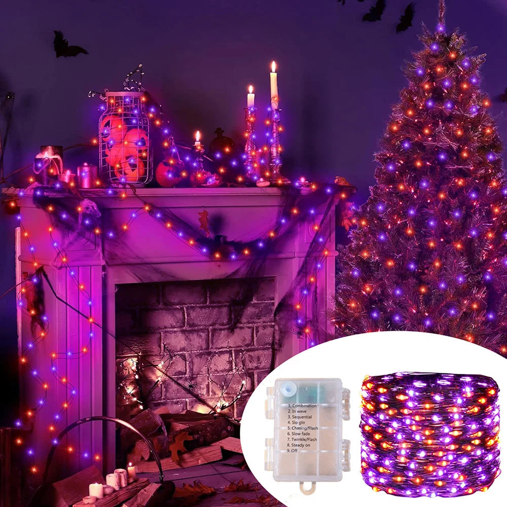 LED Halloween Purple & Orange Fairy String Lights