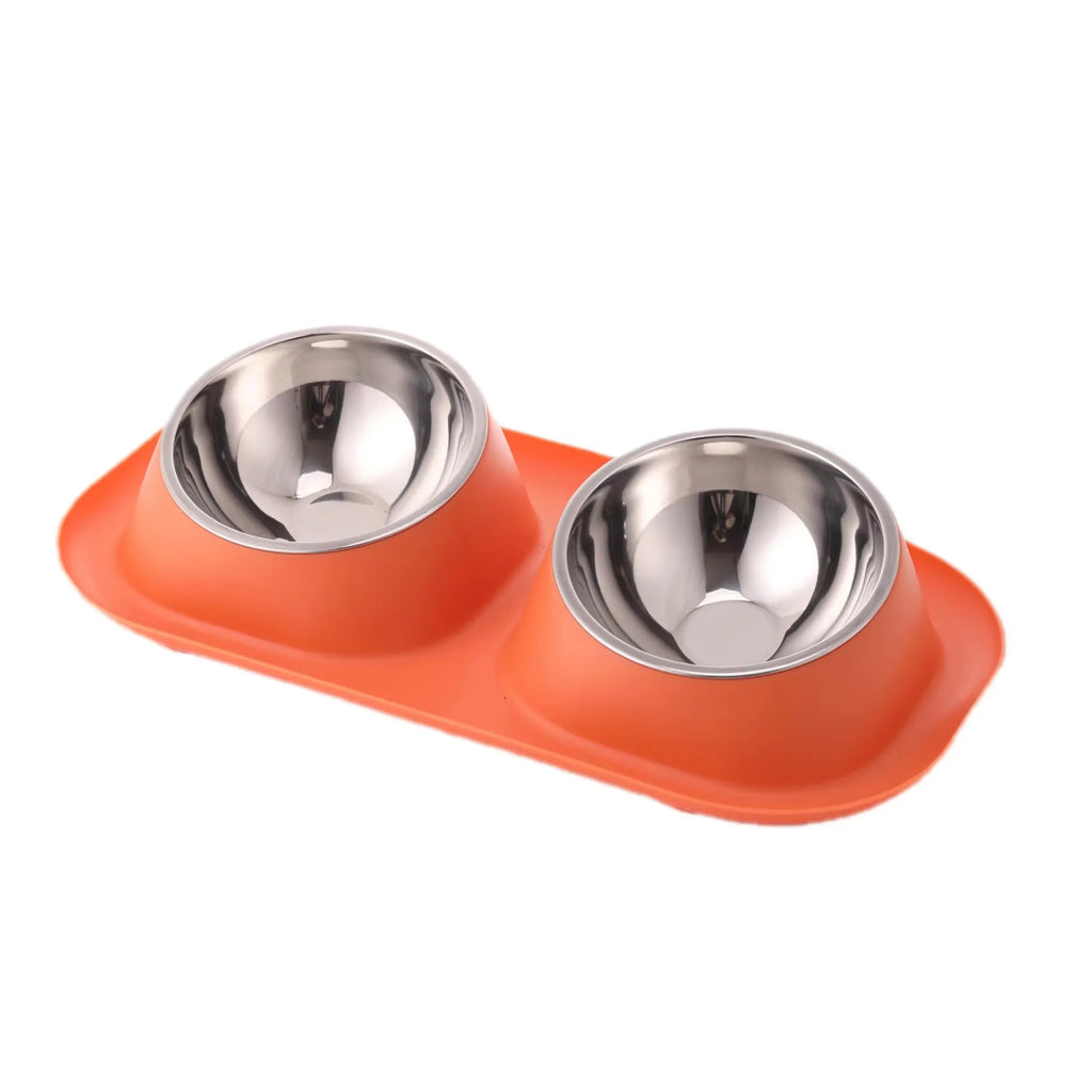 Tilted Stainless Steel Double Pet Bowl