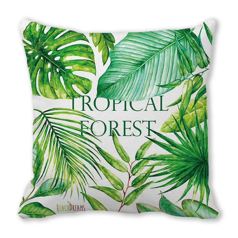 Tropical Leaf Print Plush Pillow Cover