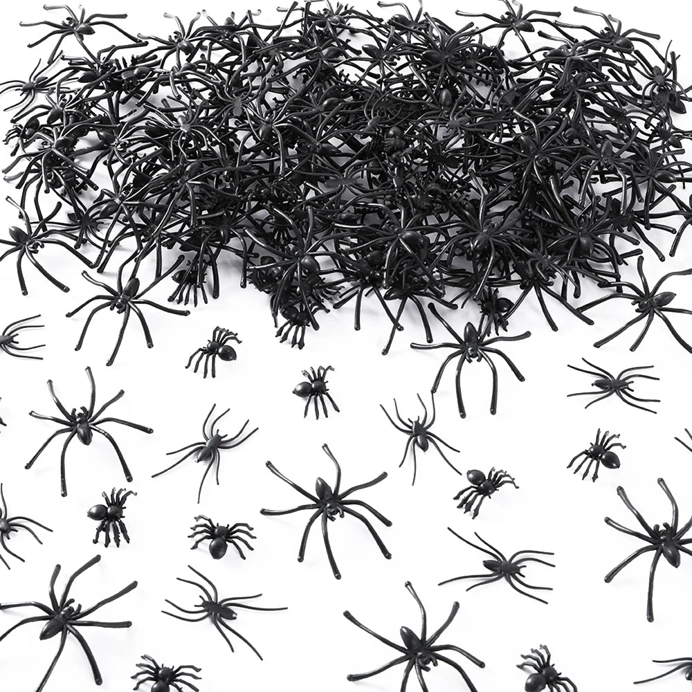 Black Mini Fake Spiders Halloween Prank Set