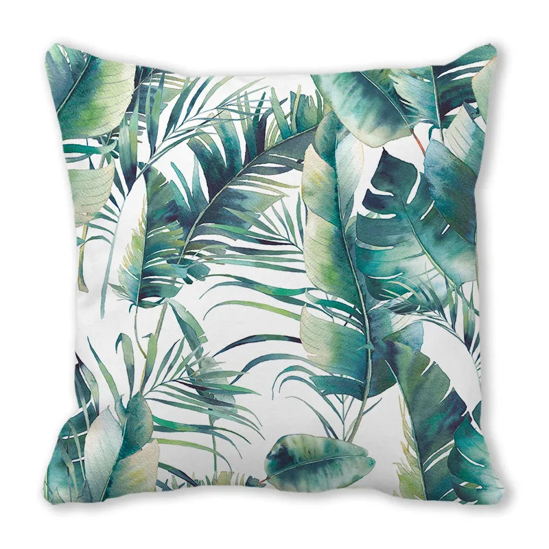 Tropical Leaf Print Plush Pillow Cover