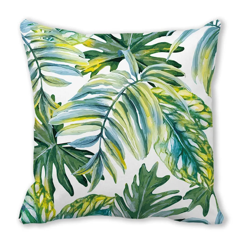Tropical Leaf Print Plush Pillow Cover
