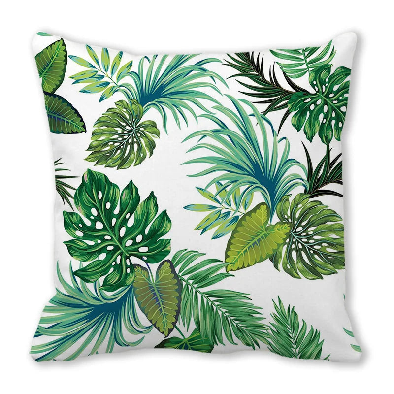 Tropical Leaf Print Plush Pillow Cover