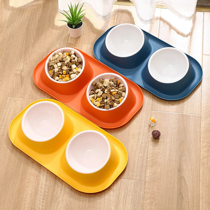 Tilted Stainless Steel Double Pet Bowl