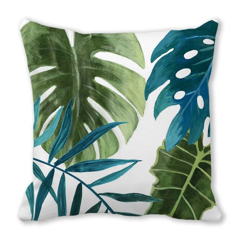 Tropical Leaf Print Plush Pillow Cover