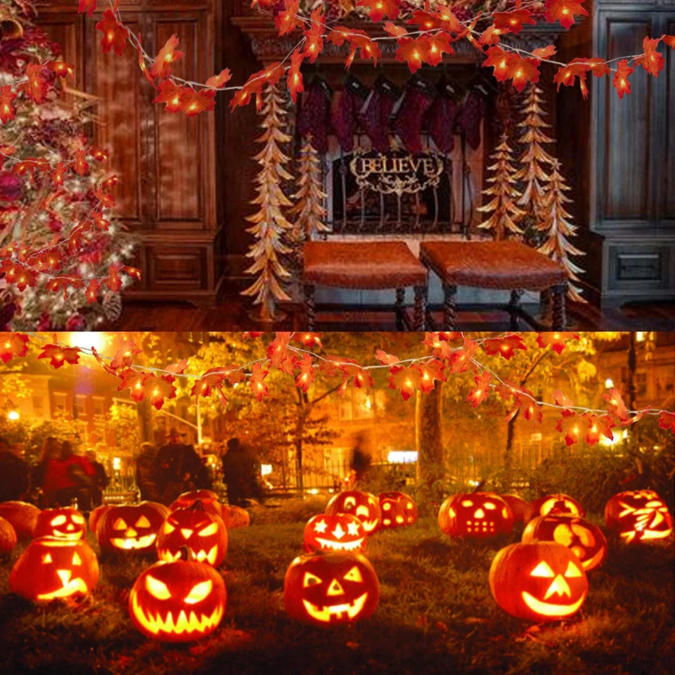 Lighted Fall Maple Leaf Garland