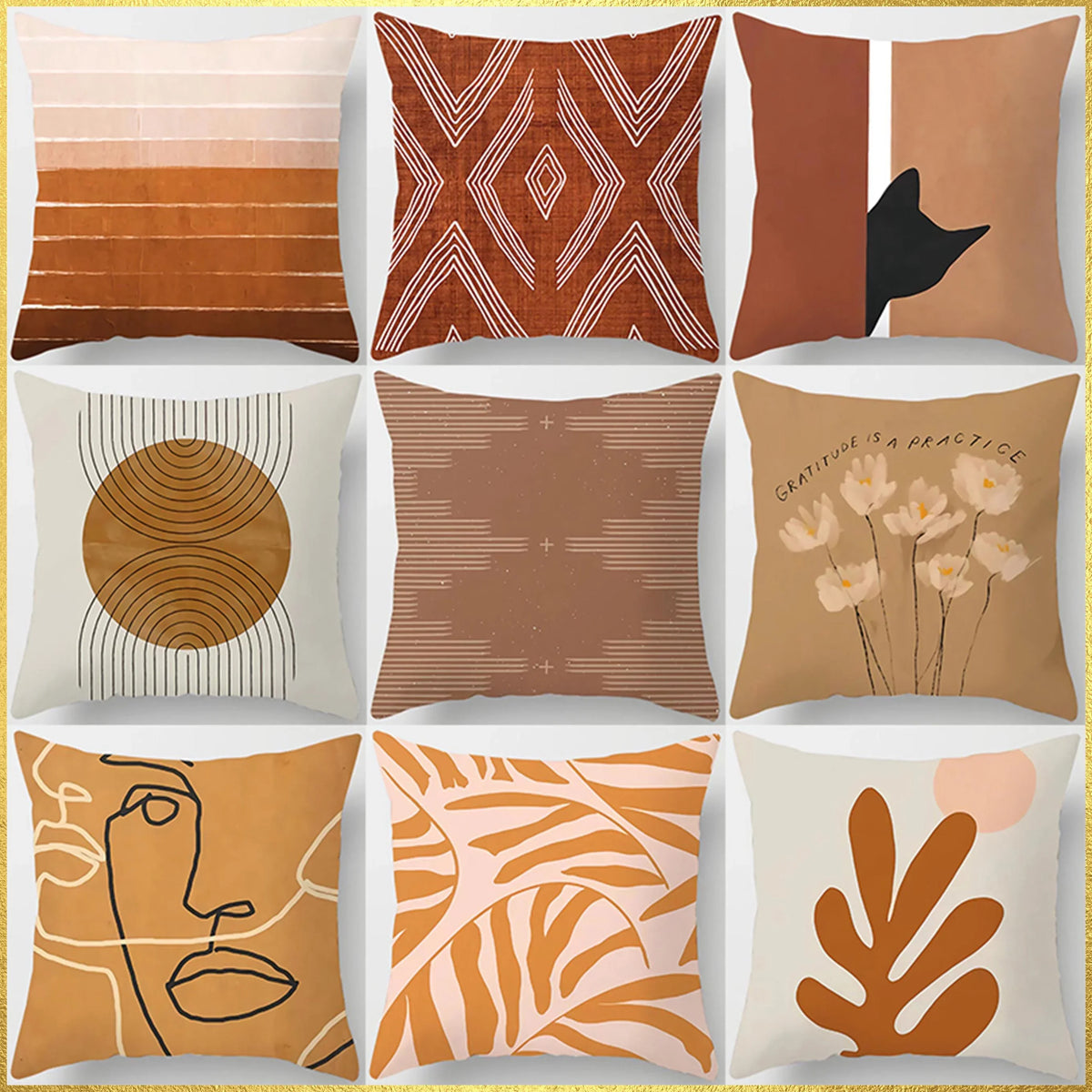 Brown Geometric Cushion Cover