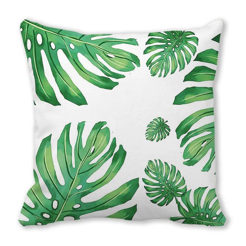 Tropical Leaf Print Plush Pillow Cover