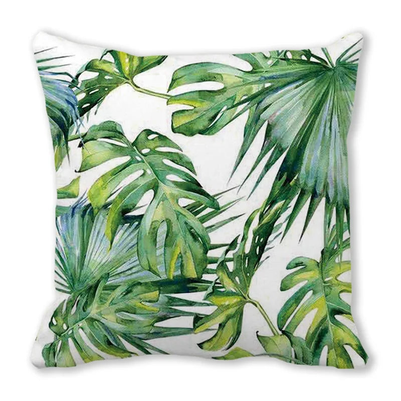 Tropical Leaf Print Plush Pillow Cover