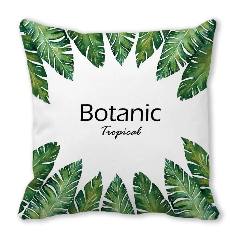 Tropical Leaf Print Plush Pillow Cover
