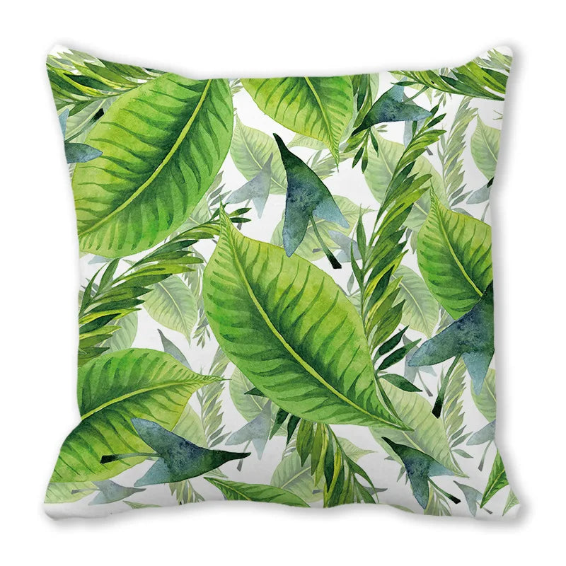 Tropical Leaf Print Plush Pillow Cover