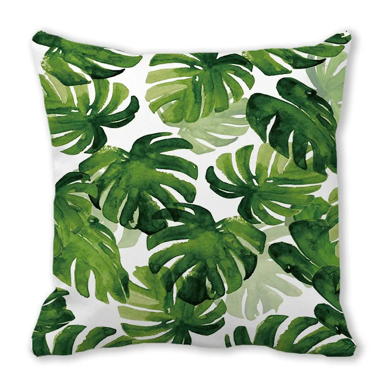 Tropical Leaf Print Plush Pillow Cover