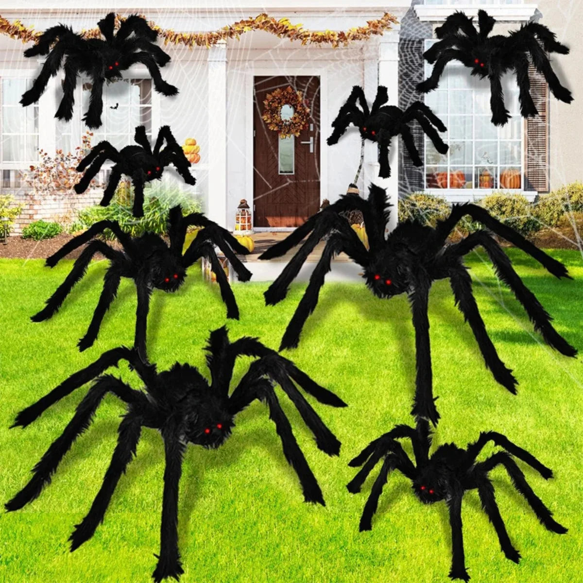 Giant Black Plush Spider Halloween Prop