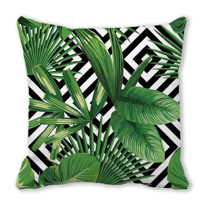 Tropical Leaf Print Plush Pillow Cover
