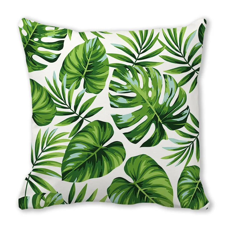 Tropical Leaf Print Plush Pillow Cover