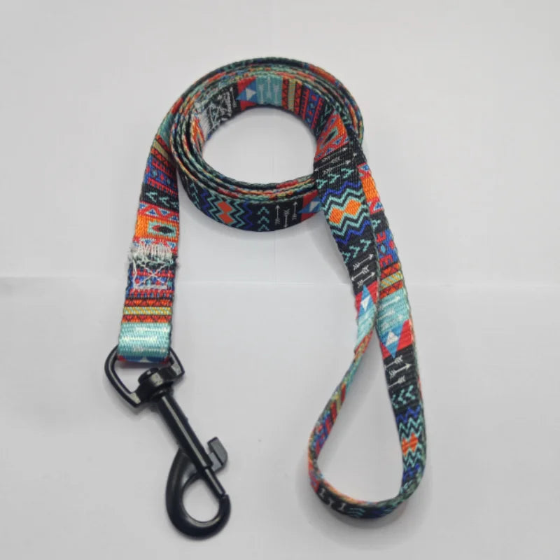Colorful Printed Dog Collar & Leash Set