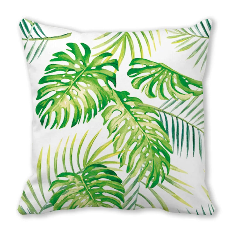 Tropical Leaf Print Plush Pillow Cover