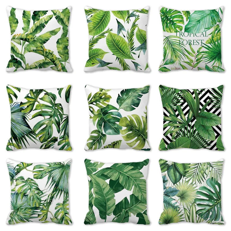 Tropical Leaf Print Plush Pillow Cover