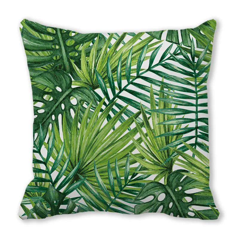 Tropical Leaf Print Plush Pillow Cover