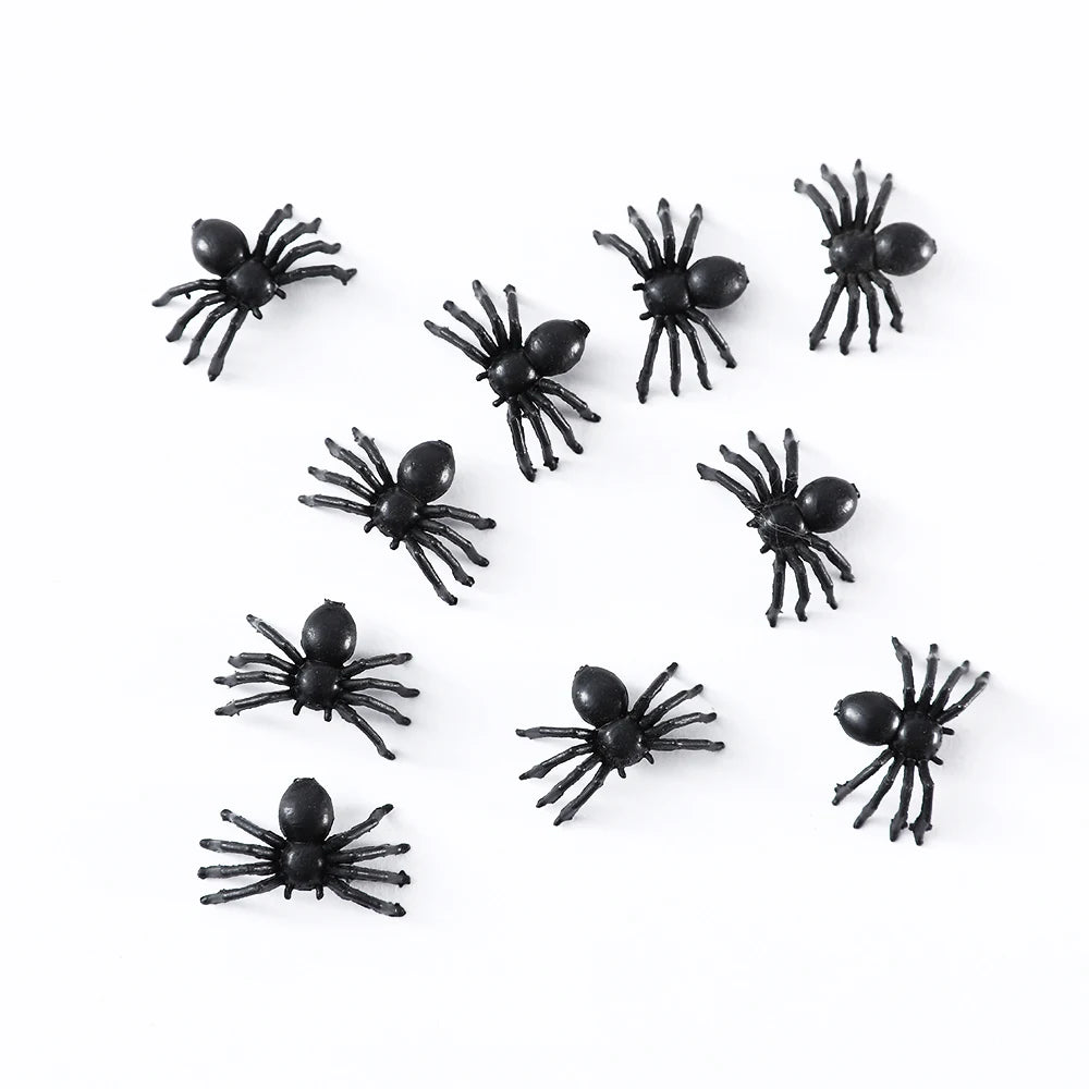 Black Mini Fake Spiders Halloween Prank Set