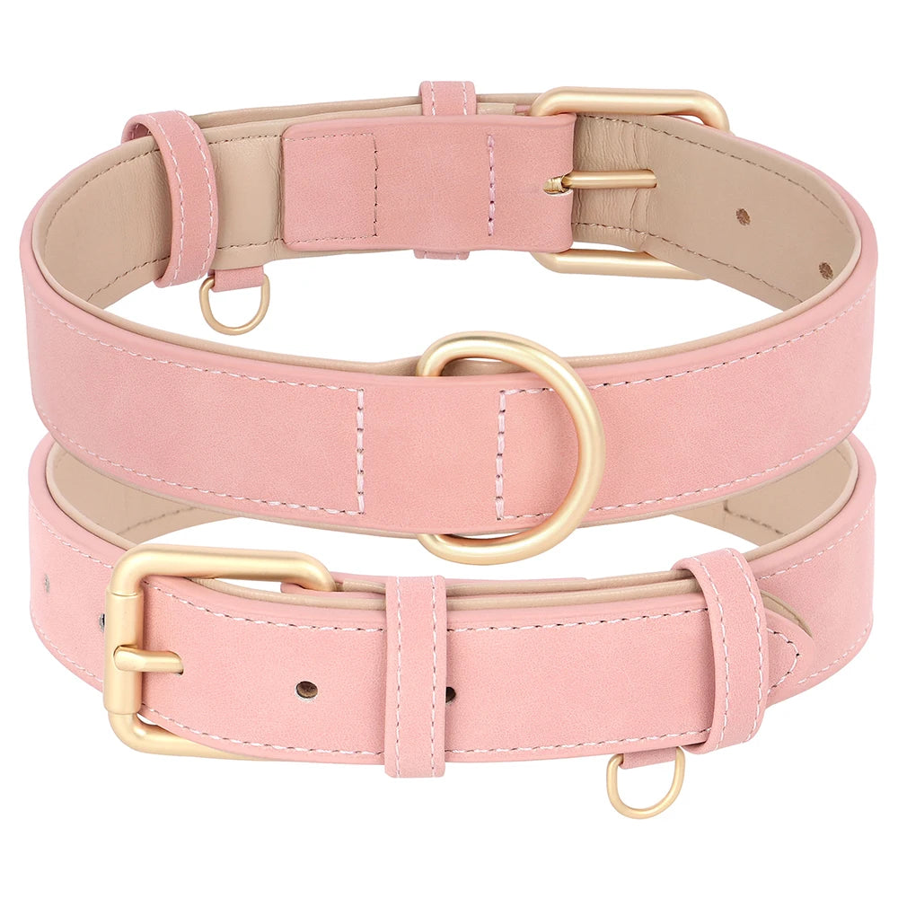 Soft Padded Leather Dog Collar & Leash Set