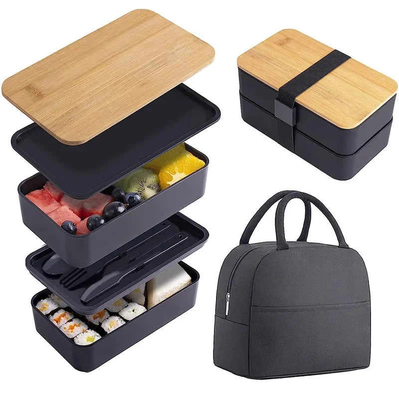 2-Tier Bento Lunch Box with Cutlery Set