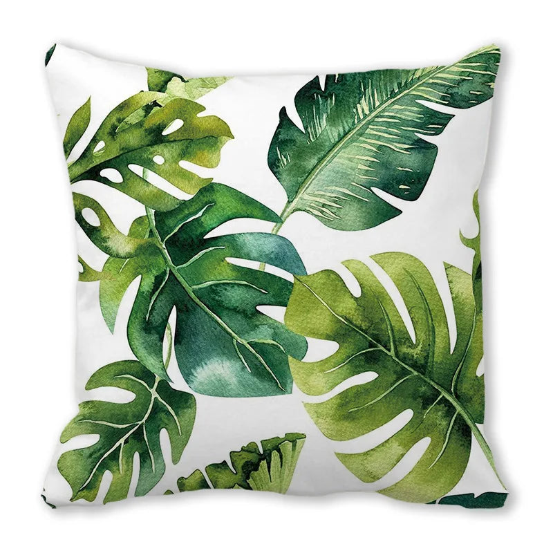 Tropical Leaf Print Plush Pillow Cover